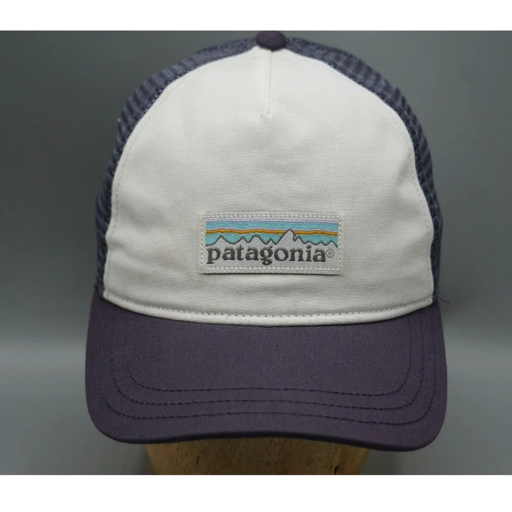 Patagonia LoPro Trucker Hat Purple White Fitz Roy Logo Snapback Mesh Cap
